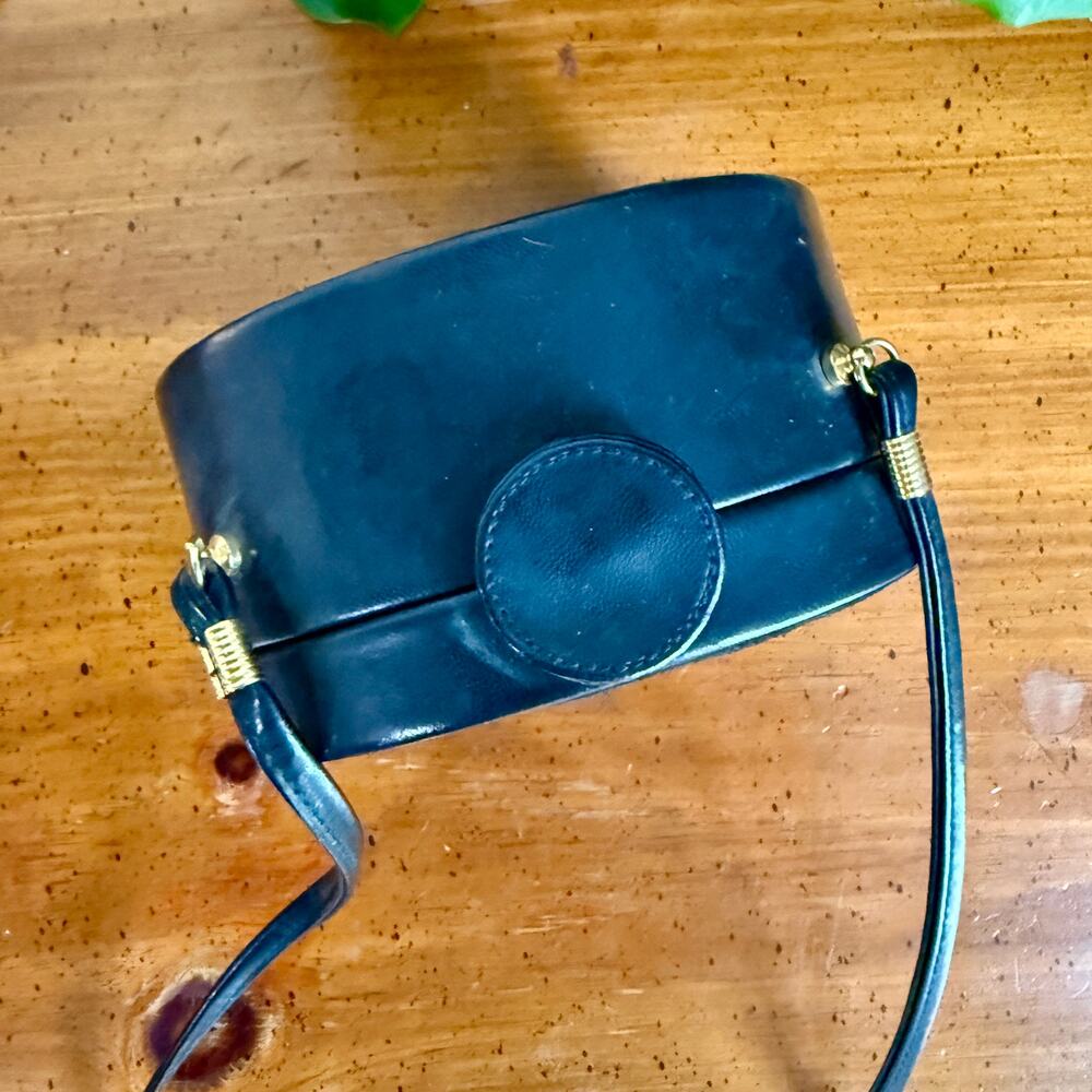 Vintage Picard Black Leather Crossbody Bag Small Structured Purse Gold Tone - Picture 4 of 9